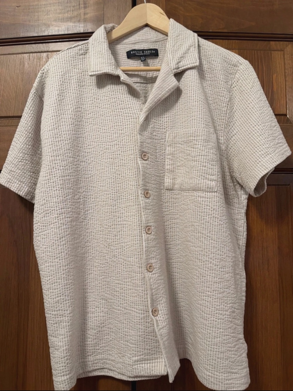 Rustic Soul Men's Short Sleeve Waffle Button-Down Shirt — Cream